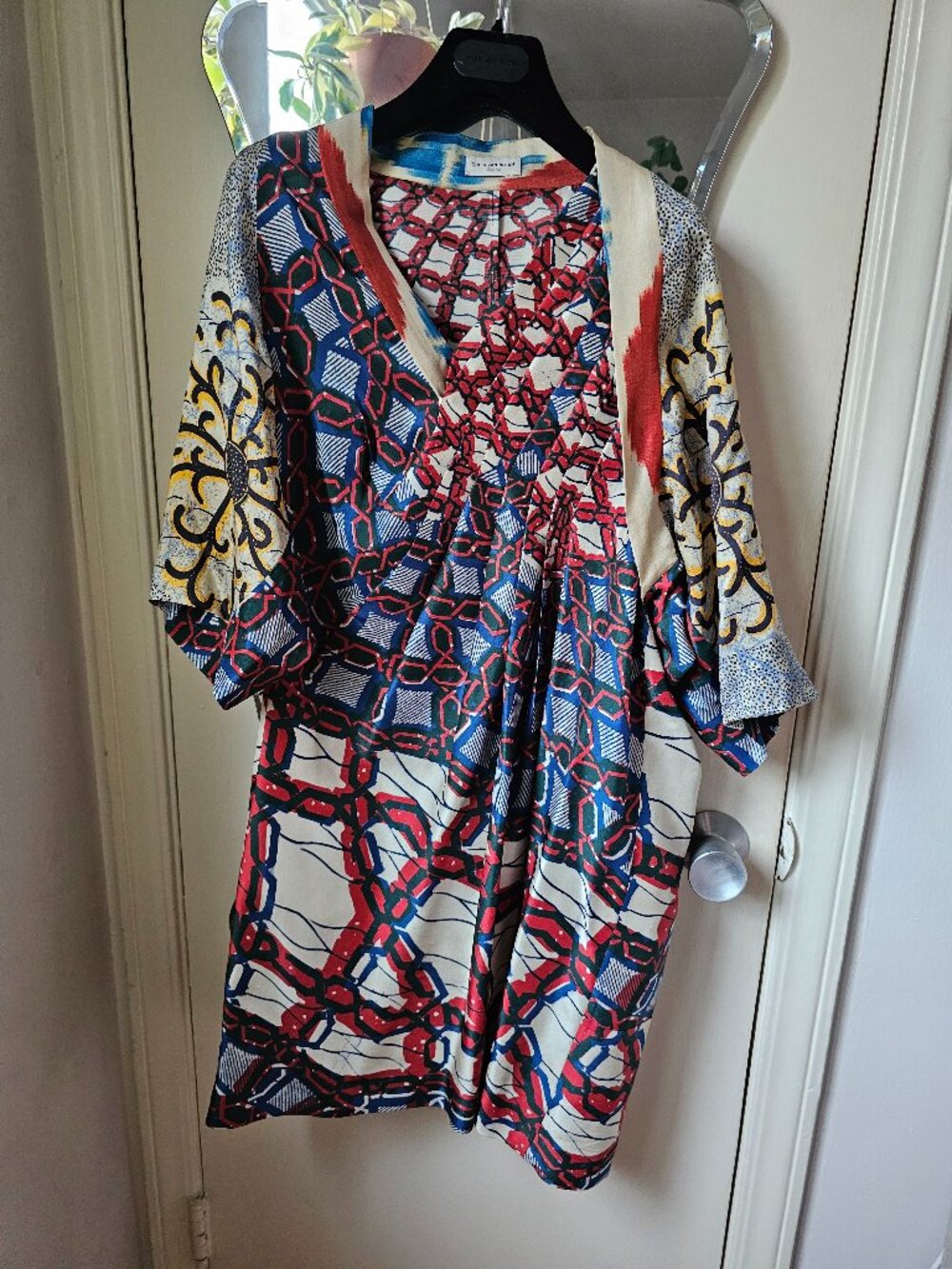 Dries Van Noten Silk Batik Pleated Short Sleeve Dress NWOT Made in Belgium Sz 42 - Picture 3 of 13